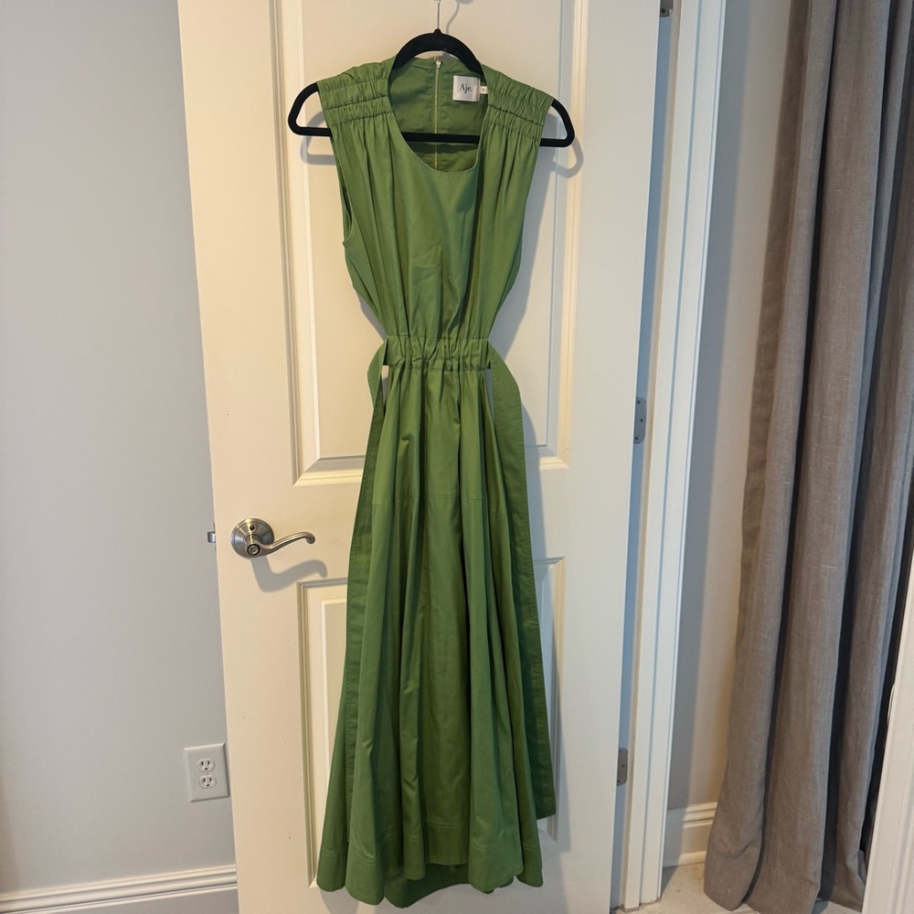 Aje Zorina Tie-Detail Midi Dress Green Sleeveless | Size 8 - Picture 4 of 10